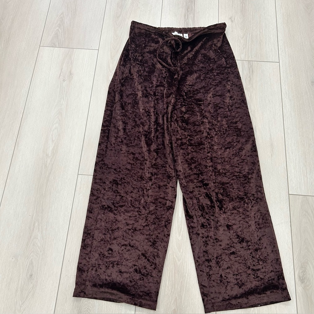 Victoria's Secret Velour Pants Size XS/S Wide Leg Drawstring Velvet 90's Y2K